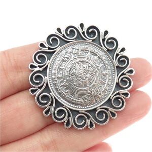 Vintage Silver 925 Mexican Mayan Aztec Calendar Brooch/Pendant